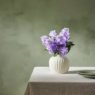 PELARBJÖRK/SMYCKA set: artificial bouquet + vase, in/outdoor/lilac + white, 36 cm