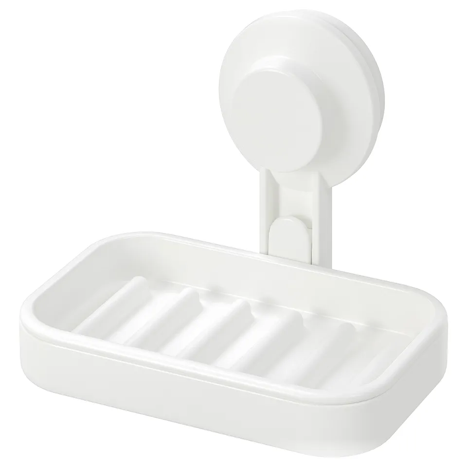A white TISKEN suction soap dish with a removable tray.