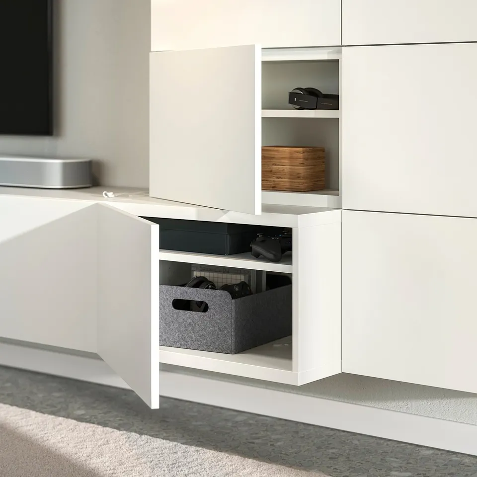 BESTÅ Media storage combination, white Lappviken/white, 300x42x114 cm