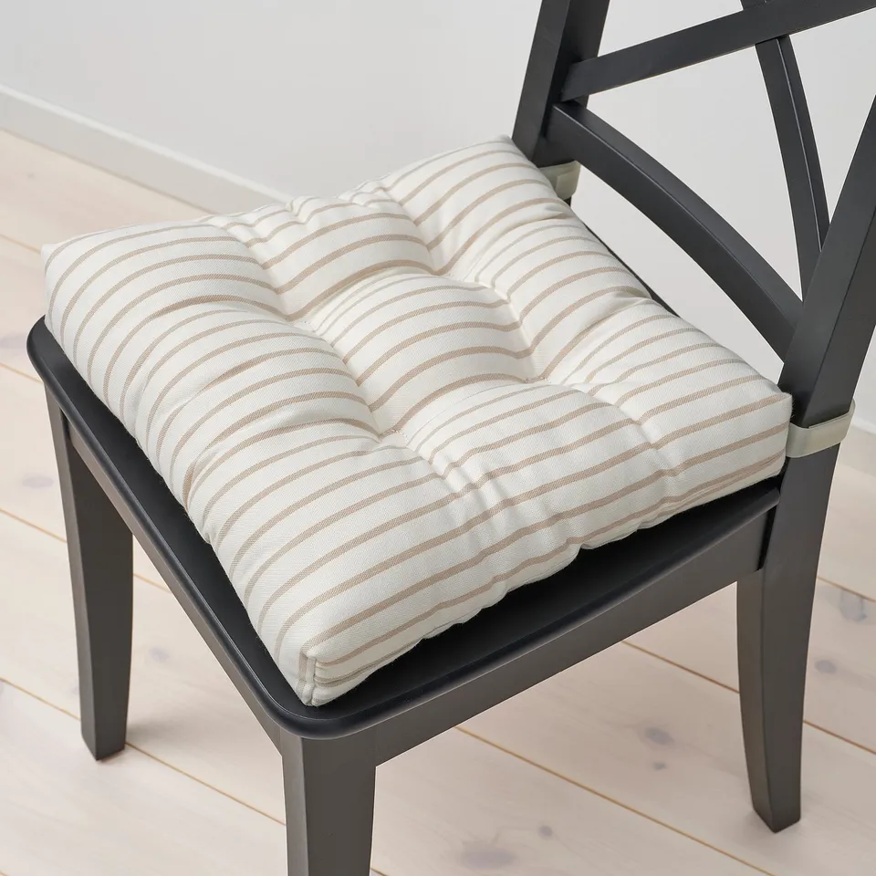 MALINDA Chair pad, off-white beige/stripe pattern, 40x38x7 cm