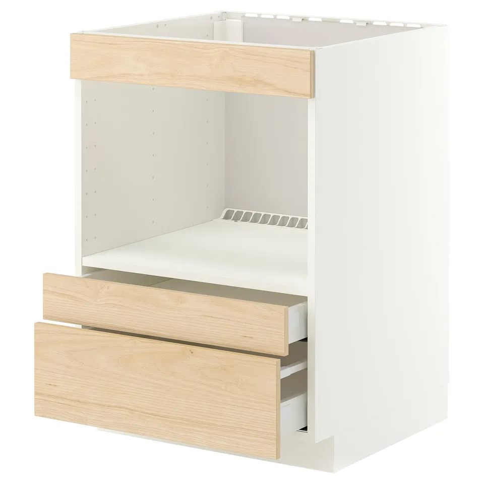 METOD / MAXIMERA Base cabinet f built-in appliances, white/Askersund light ash effect, 60x60x80 cm