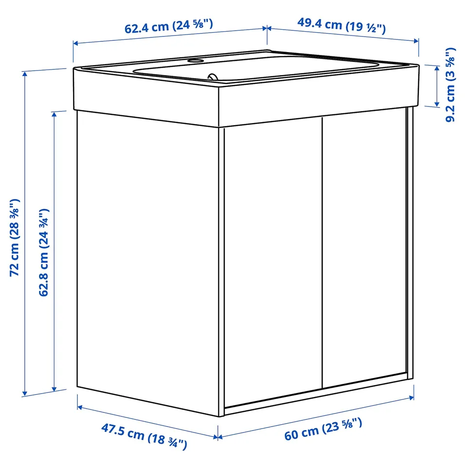 Illustration with measurements for the product: TÄNNFORSEN.