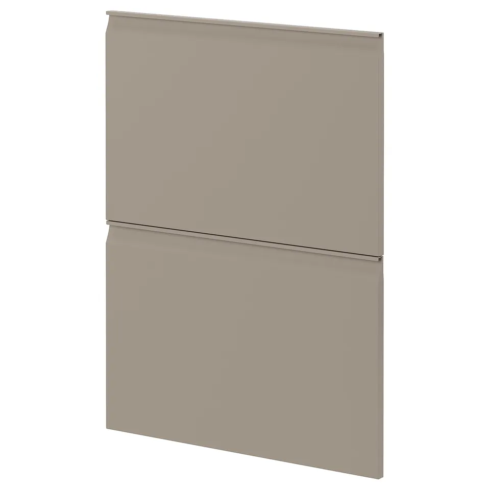 Modern kitchen cabinet in grey-beige with sleek, minimalist design.