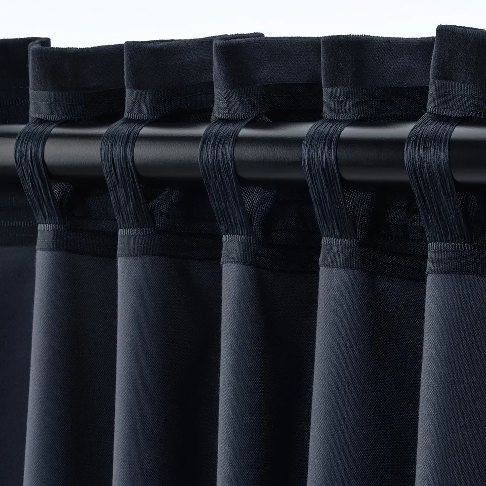 SANELA Curtains, 1 pair, dark blue/with heading tape, 140x300 cm