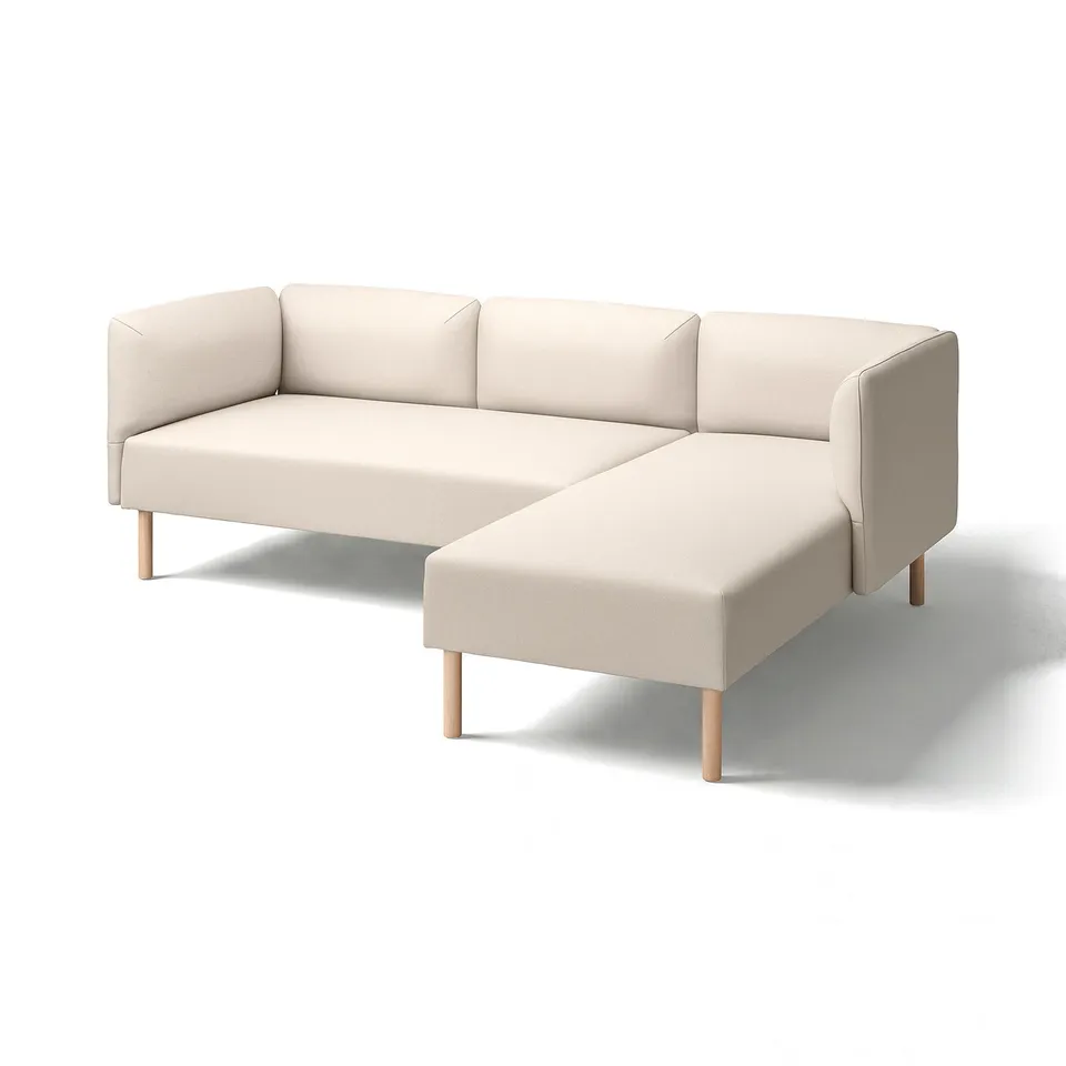 A beige LILLEHEM modular sectional sofa with wooden legs, modern minimalist design, and clean lines.