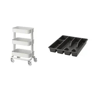 RÅSKOG/SMÄCKER set: trolley + cutlery tray, white + anthracite, 28x38x61 cm