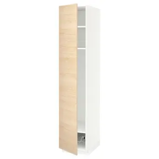 METOD high cabinet w shelves/wire basket, white/Askersund light ash effect, 40x60x200 cm