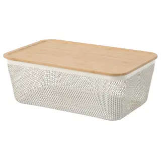 IKEA 365 + food storage basket with lid, rectangular metal/white bamboo, 32x21x13 cm