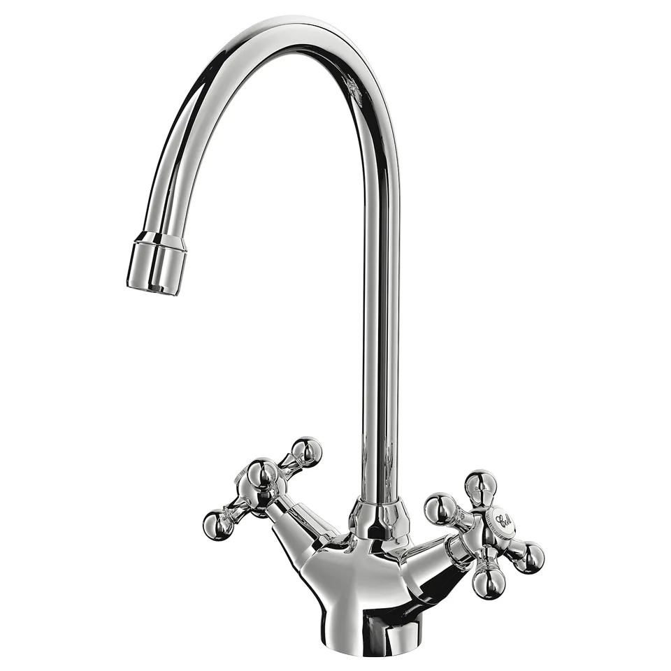 EDSVIK tap: chrome, curved spout, cross handles, traditional design.