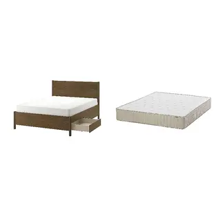TONSTAD/VATNESTRÖM Bed with 26cm thick mattress, pocket sprung, natural materials,5 comfort zones, extra firm, brown stained oak veneer/Lönset + extra firm/natural, 160x200 cm