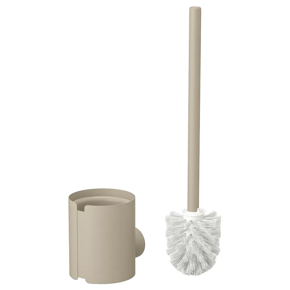 Modern beige toilet brush set with hook.