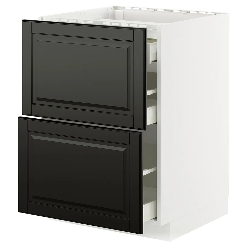Black and white kitchen cabinet with two drawers, sleek design, part of the METOD system.