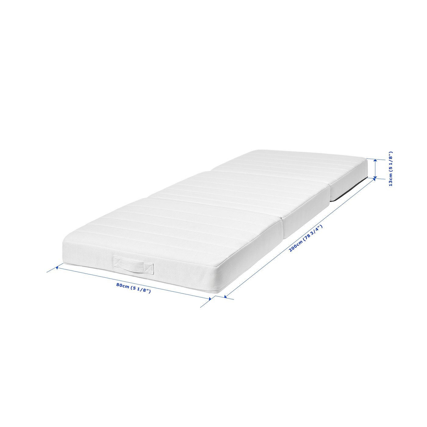 White vithall multi-use sofa bed, 80x200cm, foldable, with carrying handle.