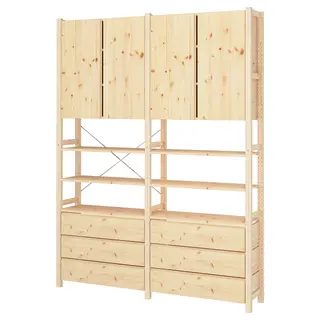 IVAR shelving unit w cabinets/drawers, pine, 174x30x226 cm