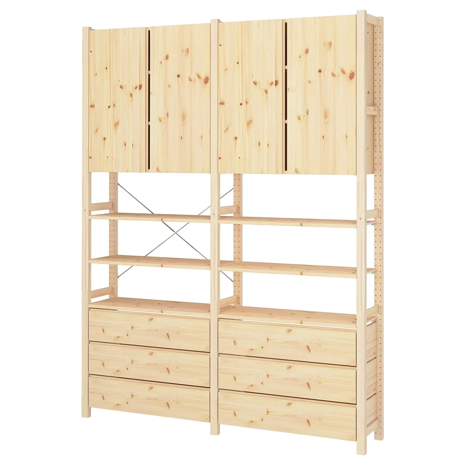 IVAR light pine wood storage unit with shelves and drawers, simple and sturdy design.