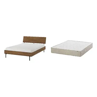 RÅDMANSÖ/VATNESTRÖM Bed with 26cm thick mattress, pocket sprung, natural materials,5 comfort zones, extra firm, brown walnut effect/Luröy + extra firm/natural, 150x200 cm