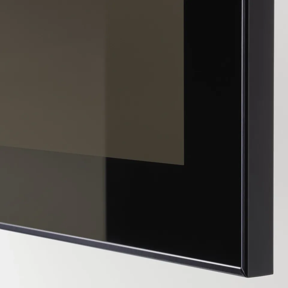 Modern black tv bench with sleek glass doors, showcasing high-quality design and materials.