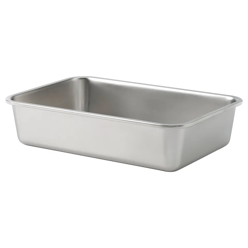 Ikea stainless steel oven tray, rectangular, sleek design.