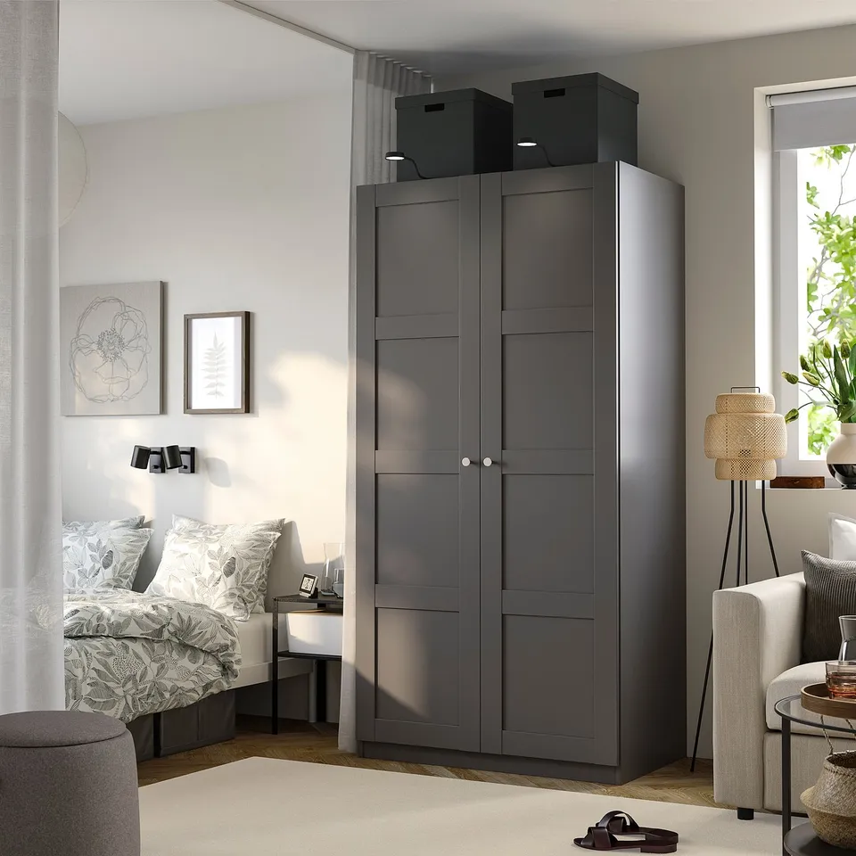 PAX / BERGSBO Wardrobe combination, dark grey/dark grey, 100x60x201 cm