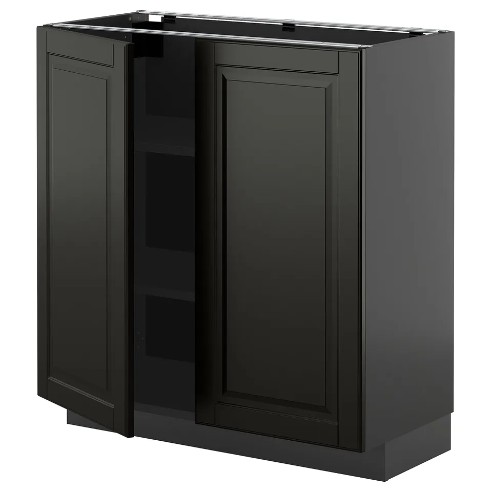 Black kitchen cabinet, METOD. Sleek design with bevelled edges, made of painted fibreboard. Two doors, one adjustable shelf inside.