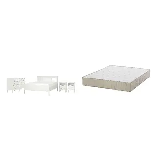 IDANÄS/VATNESTRÖM Bed with 26cm thick mattress, pocket sprung, natural materials,5 comfort zones, firm, white + firm/natural, 150x200 cm
