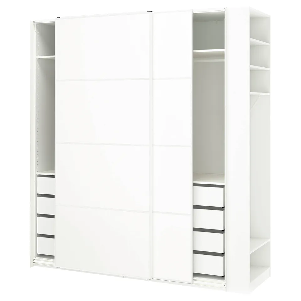 PAX / MEHAMN Wardrobe with sliding doors, white white/double sided white, 220x66x236 cm