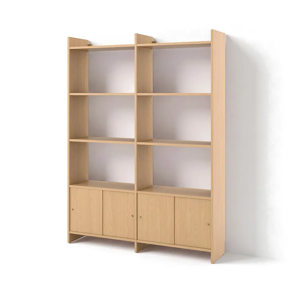 LÅDMAKARE Storage combination w sliding doors, with 6 shelves/oak effect, 159x35x212 cm