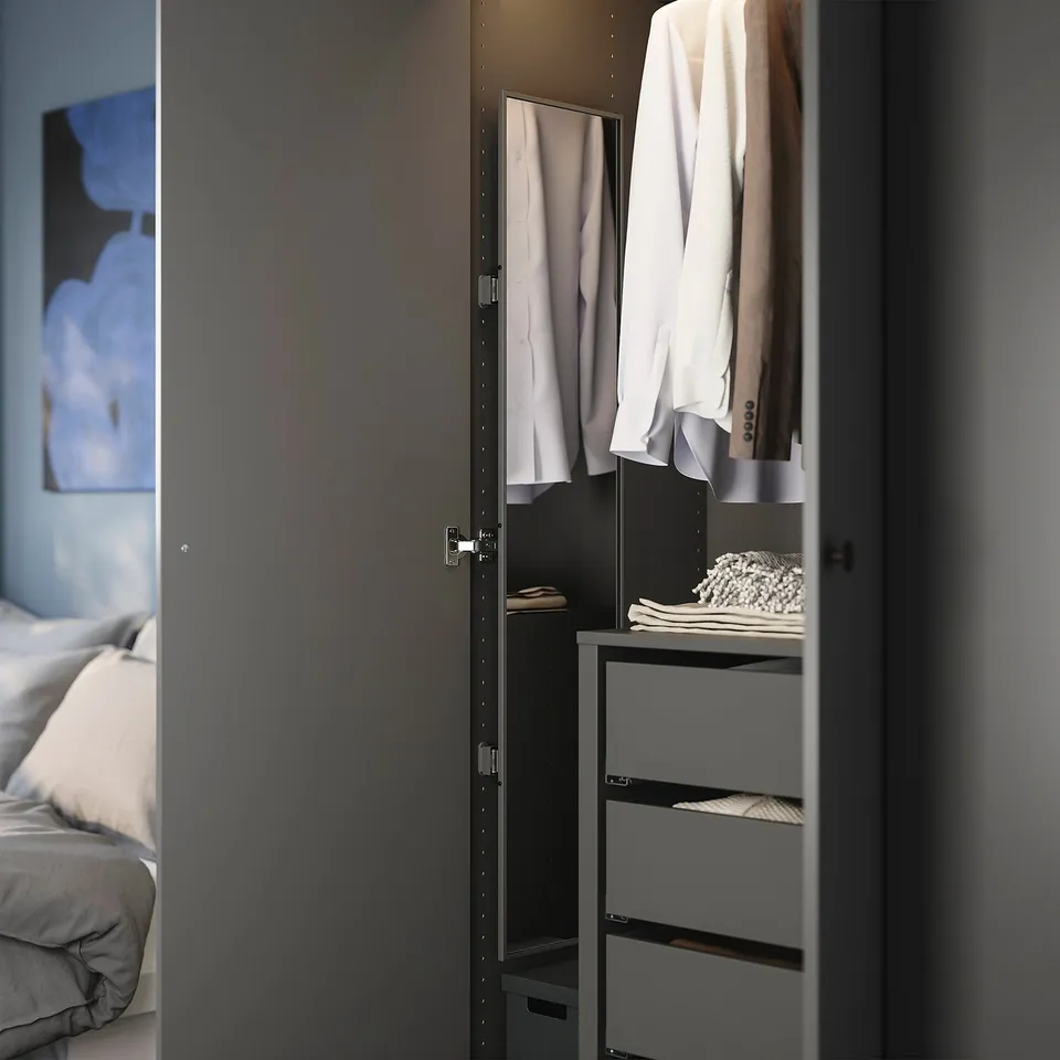 KOMPLEMENT Pull-out mirror, dark grey, 28x130 cm