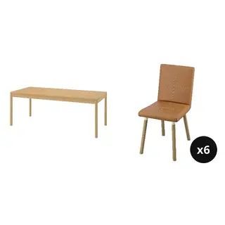 TONSTAD set: dining table + chair x6, oak veneer + Bomstad golden-brown/oak effect, 200x85 cm