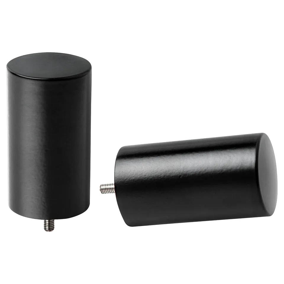 Black finials - one upright, one down; aluminium, stainless steel.