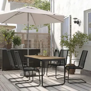 VÄSMAN set: table + chair x4, light brown stained + black, 135/190x74 cm