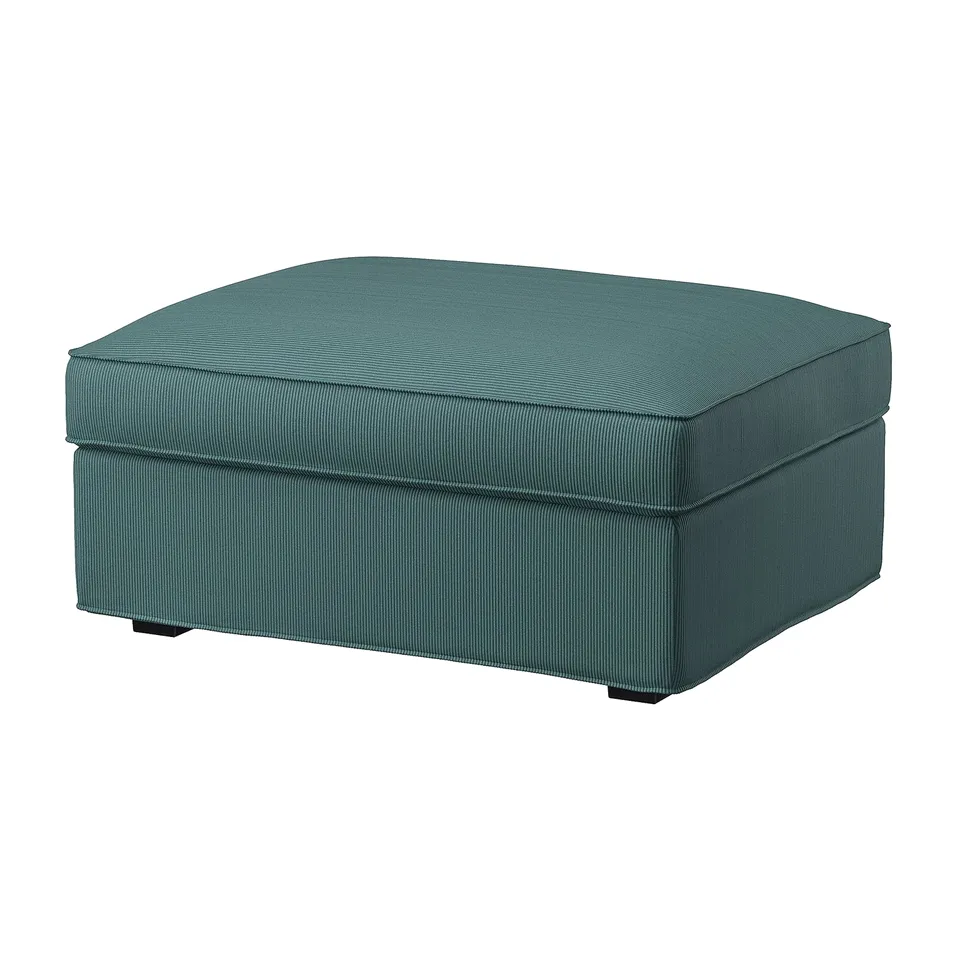 Teal KIVIK footstool, rectangular with corduroy texture, plush & durable, plain design.