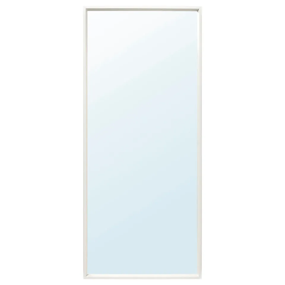 NISSEDAL mirror: rectangular, modern design in white, glass, for bathroom or bedroom, versatile hanging options.