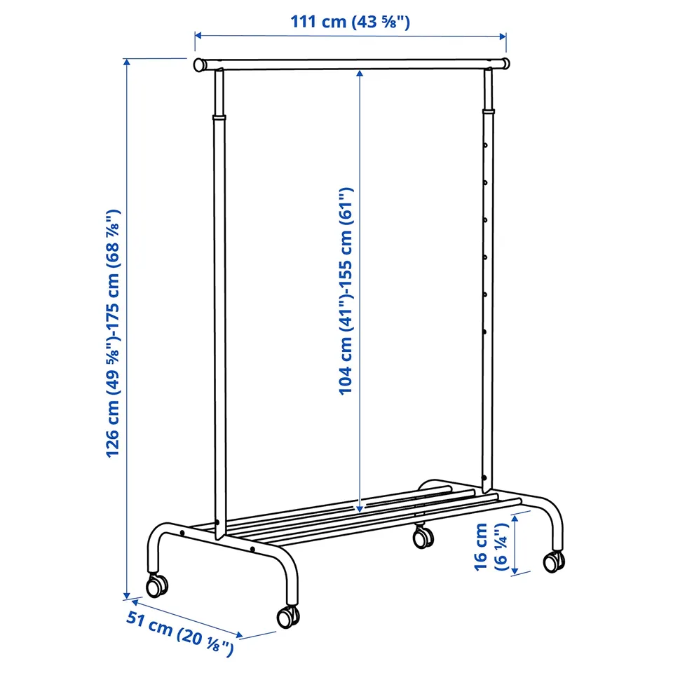 Illustration with measurements for the product: RIGGA.