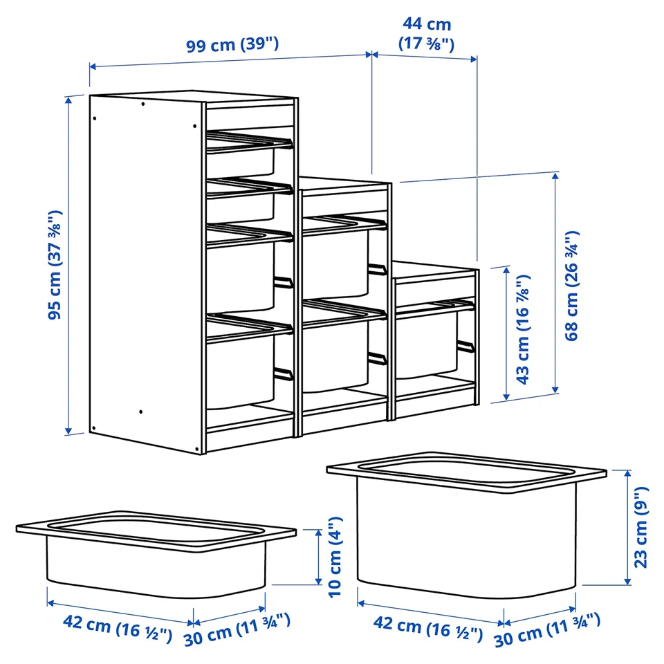 Illustration with measurements for the product: TROFAST.