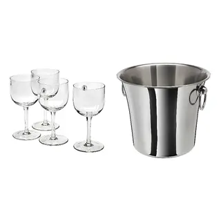 SOLDRÄNKT/STOCKHOLM set: wine glass + wine cooler, stainless steel, 32 cl