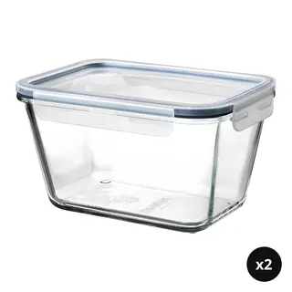 IKEA set: food container with lid x2, rectangular glass/plastic, 1.8 l