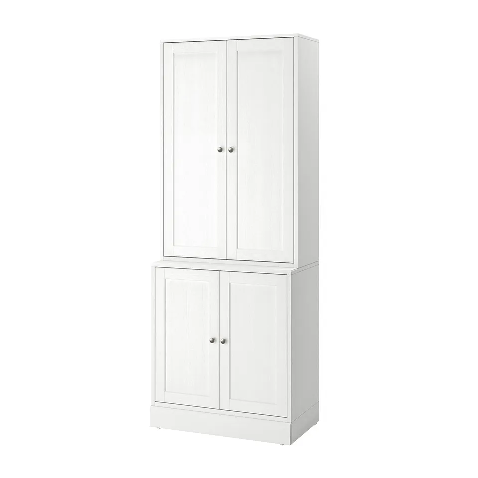 White HAVSTA wooden cabinet with double doors, simple scandinavian design.