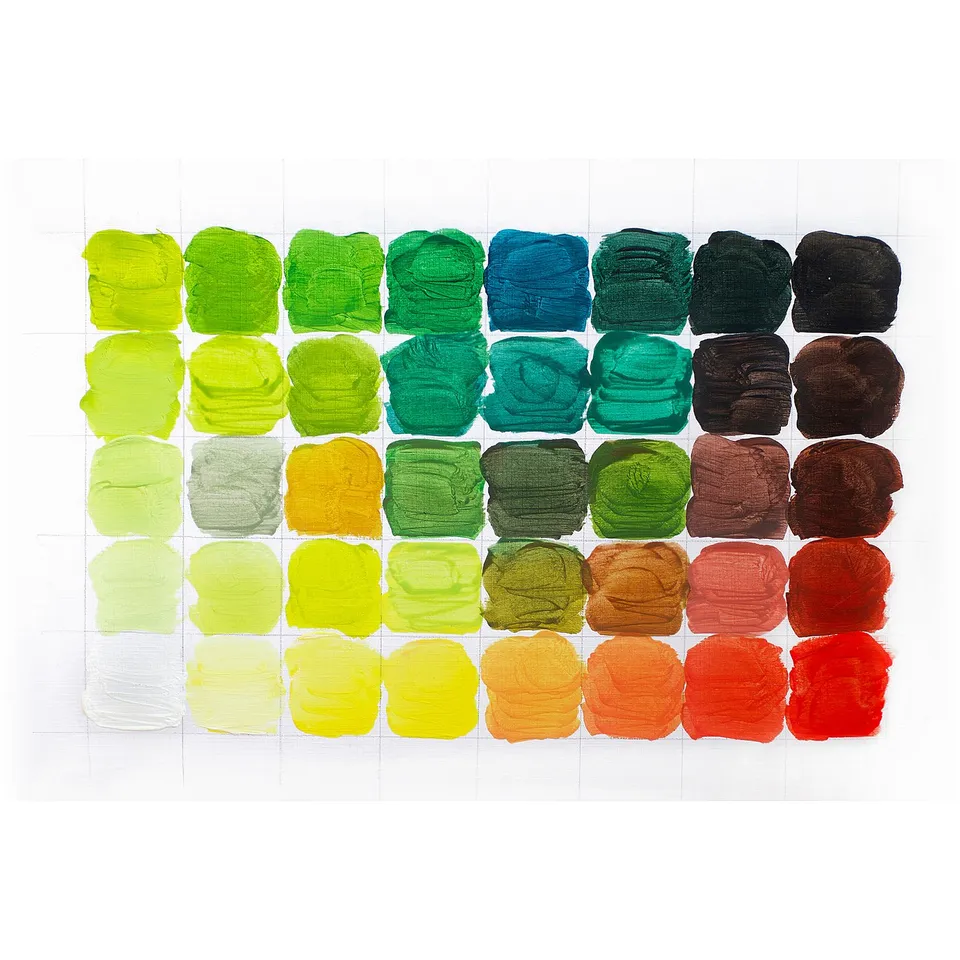 Colour swatch grid: yellows, greens, oranges, reds.