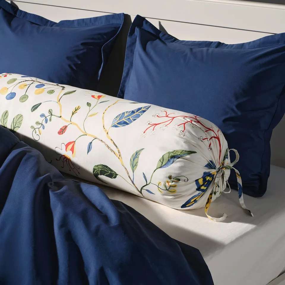 KRONBUSKE Bolster case, light beige/floral pattern, 38x110 cm