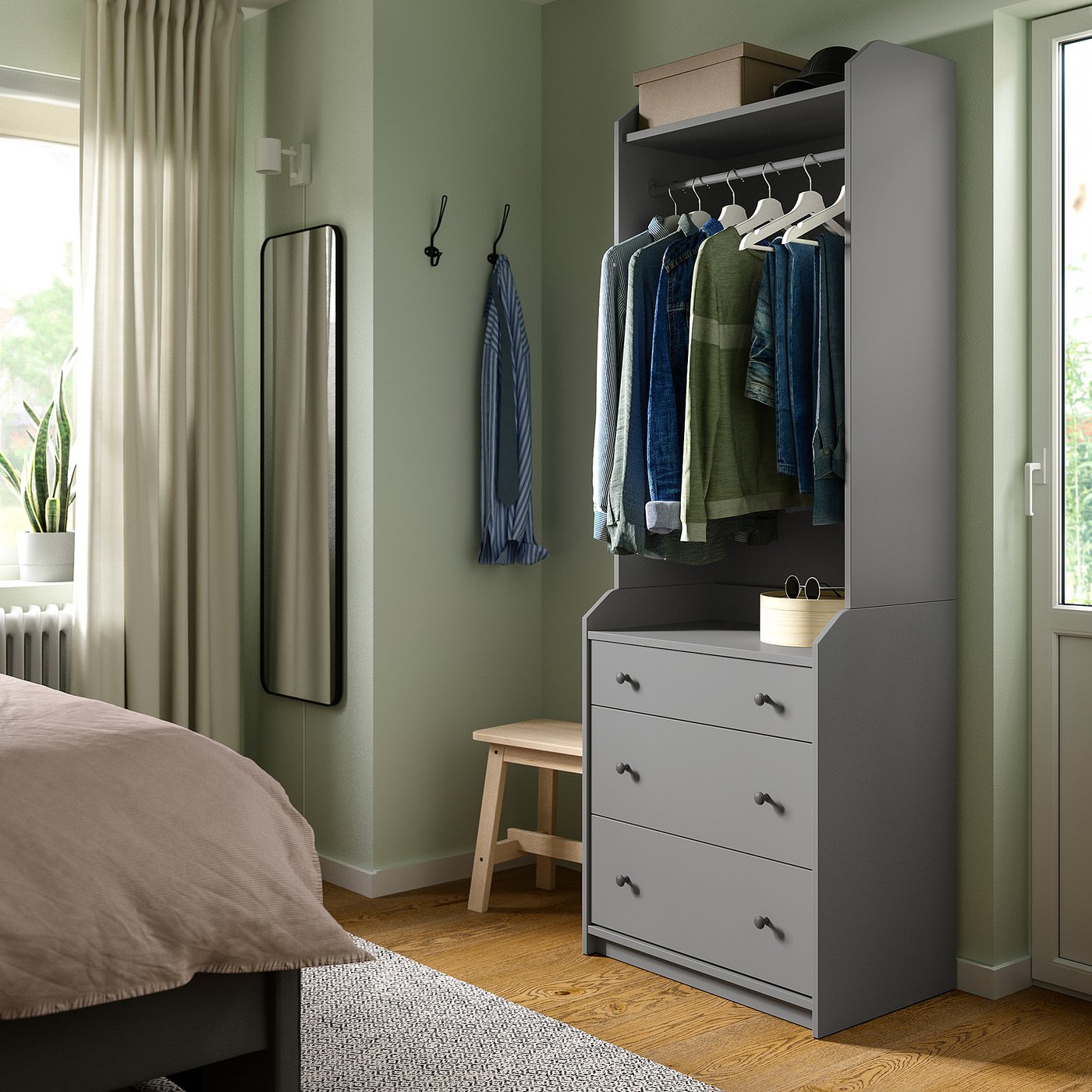 part: HAUGA open wardrobe with 3 drawers