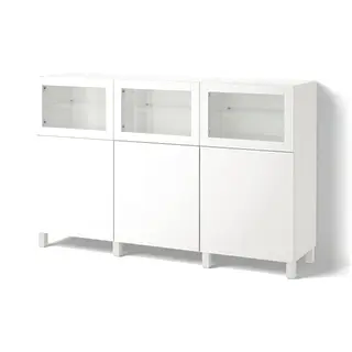 BESTÅ storage combination with doors, white Lappviken/Sindvik white clear glass, 180x42x112 cm