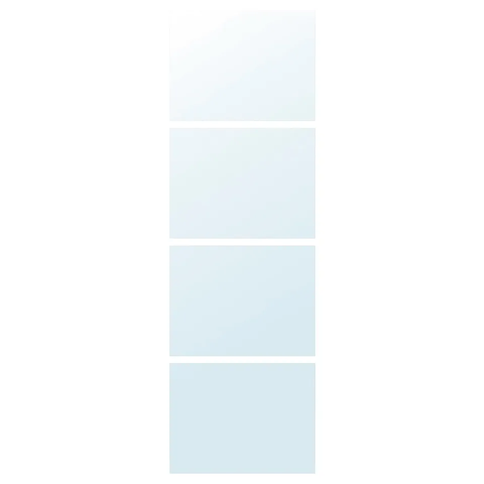 Set of four frameless rectangle mirror panels, clear glass, 10-year guarantee.
