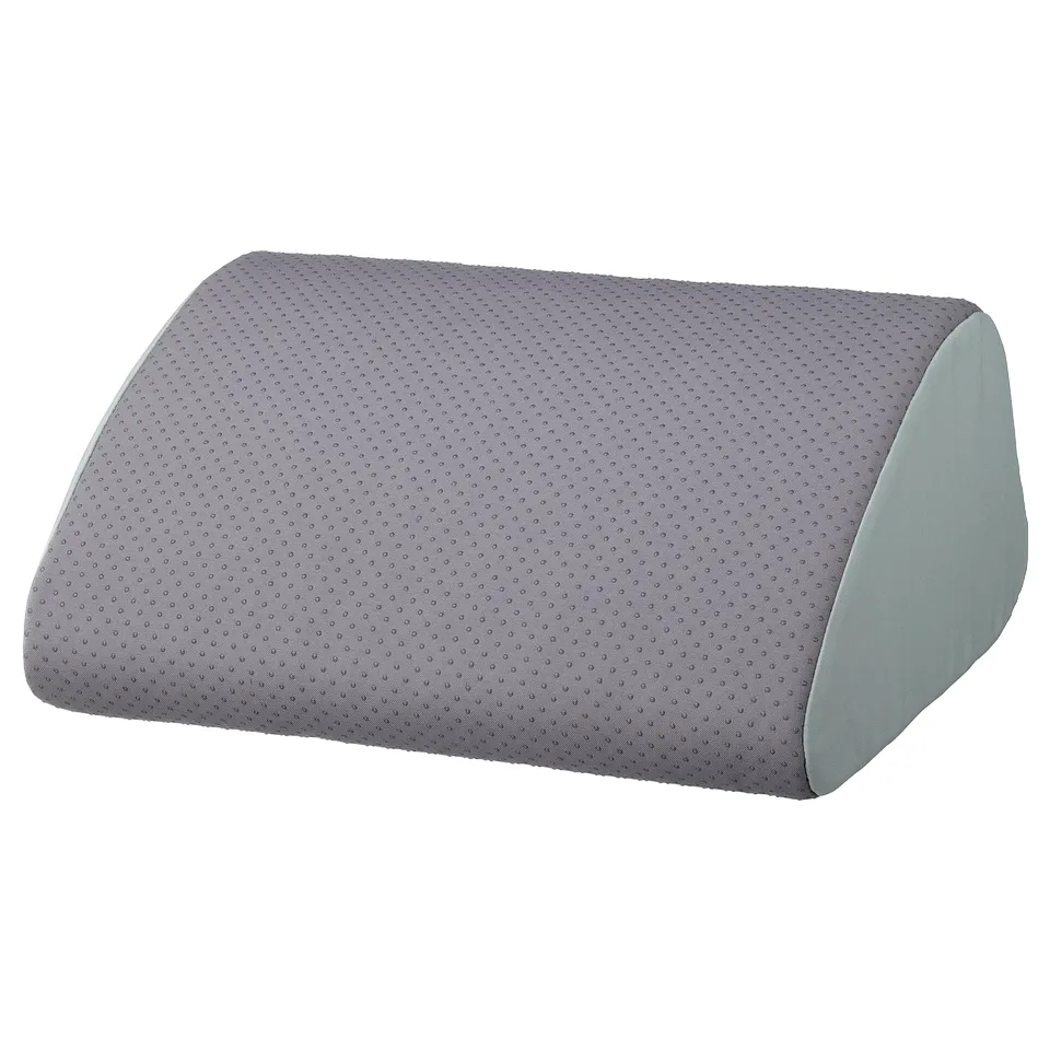 Grey & light blue footrest: curved, ergonomic design for better posture and blood flow. Adjustable support for feet, thighs, or back.